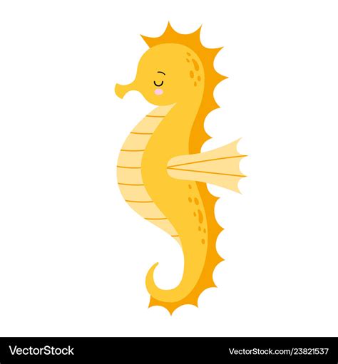 Cute Cartoon Yellow Sea Horse Isolated Seahorse Vector Image