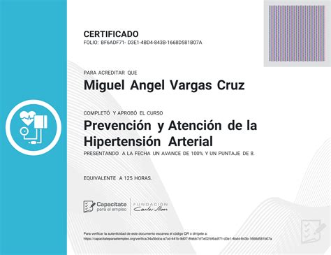 Certificado De Curso De Prevenci N Y Atenci N De La Hipertensi N