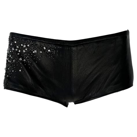S S 1998 Gianni Versace by Donatella Runway Star Beaded Black Leather Hot Pants в 2024 г