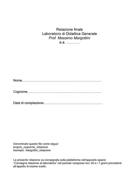 Fac Simile Relazione Laboratorio Relazione Finale Laboratorio Di