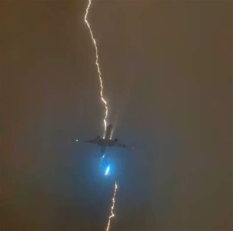 Viral video captures moment lightning strikes plane mid-flight