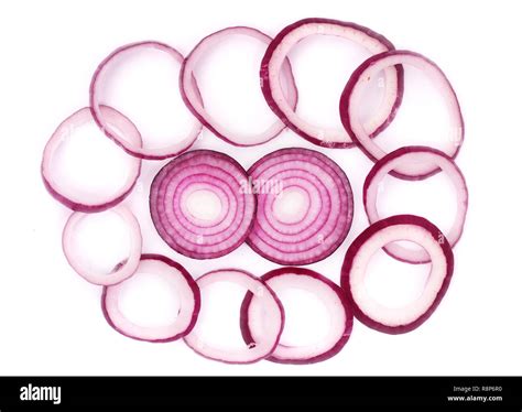 Sliced Red Onion Rings Isolated On White Background Top View Stock