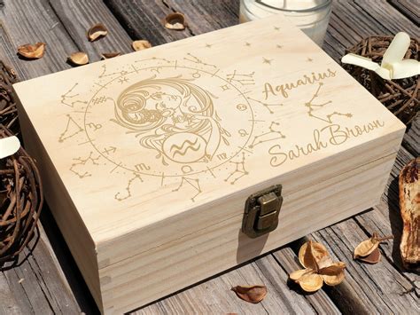 Aquarius Zodiac Box Personalized Wooden Box Astrology Gifts Etsy