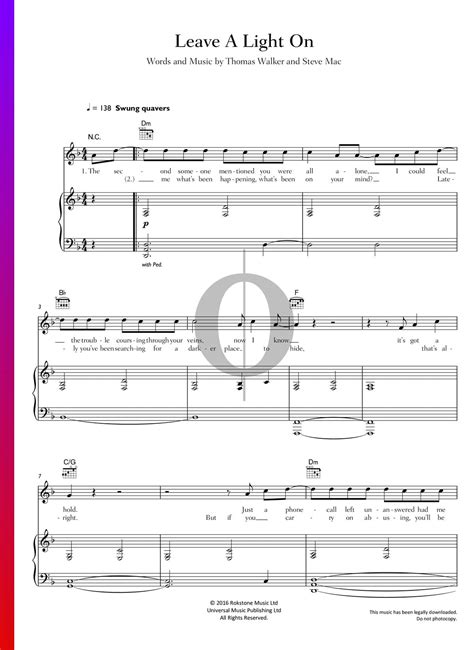 Leave A Light On Tom Walker Piano Sheet Music Oktav