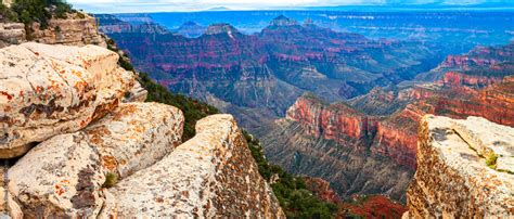 Deva, Brahma and Zoroaster Temples Above Roaring Springs Canyon Behind Ledge of Kaibab Limestone ...