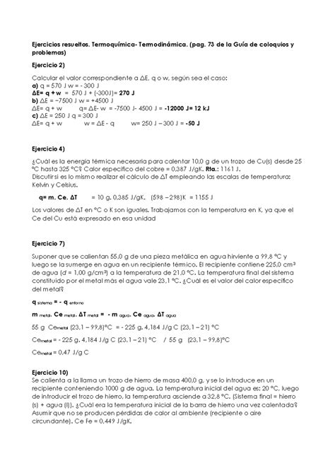 Ejercicios Resueltos De Termoqu Mica Termodin Mica Ejercicios