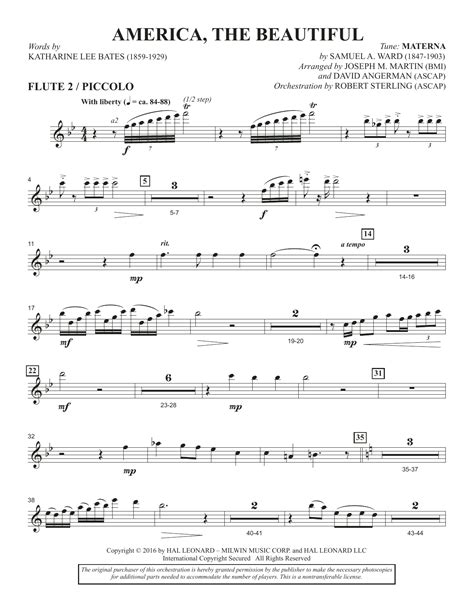 America The Beautiful Flute 2 Piccolo At Stantons Sheet Music