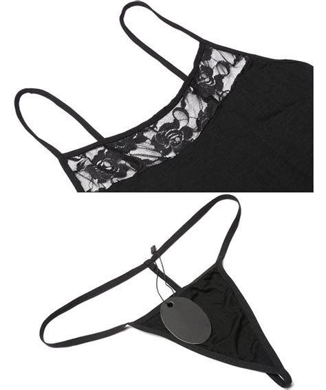 Women Sexy Lingerie Set Bow Lace Patchwork Chemise Lounge Slip Nightgown Sleepwear Black