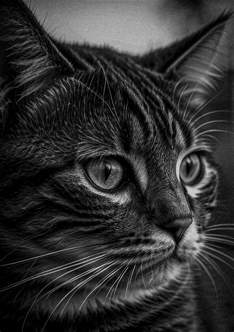 Close-up Black and White Portrait of Tabby Cat · Free Stock Photo