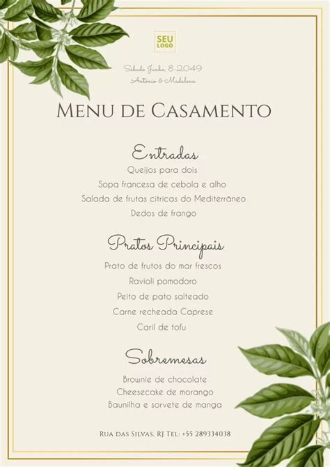 Modelos De Cardápio De Casamento Editáveis