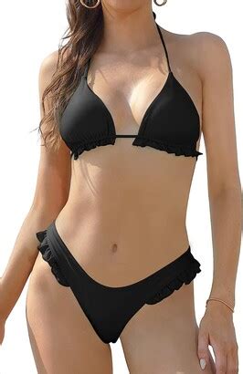 Shekini Women S Halter Triangle Bikini Set Ruffled Cheeky Two Piece