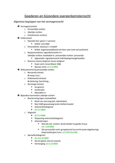 Samenvatting GBO 2020 21 Goederen En Bijzondere Overeenkomstenrecht