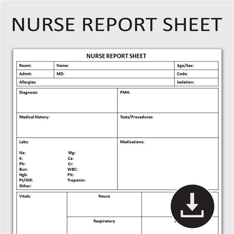 Printable Nurse Report Sheet Patient Care Tracker Nursing Inspire Uplift