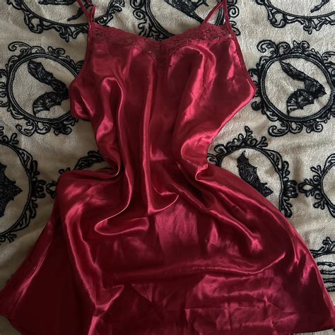 silk red slip dress size M/L lace details r soo cute - Depop