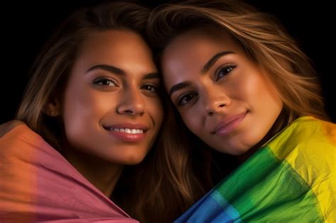 Premium Ai Image Expressive Pride Photo Of A Gay Lesbian Couple With Rainbow Flag Pride Month