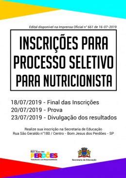 Notícia PROCESSO SELETIVO PARA NUTRICIONISTA Prefeitura Municipal