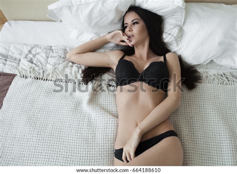 Sexy Beautiful Brunette Woman Lying Bed Stock Photo 664188610 Shutterstock
