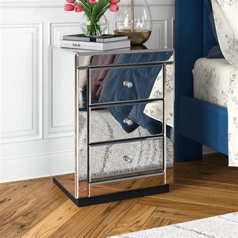 Etta Avenue Putnam Mirrored 3 Drawer Nightstand Modern Design Bedside