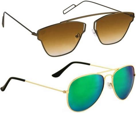 Buy Elgator Uv Protection Aviator Full Frame Brown And Green Sunglasses For Men And Women Pack