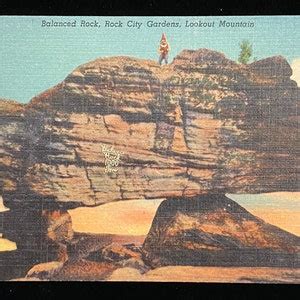 Balanced Rock Rock City Gardens Lookout Mountain Linen Postcard