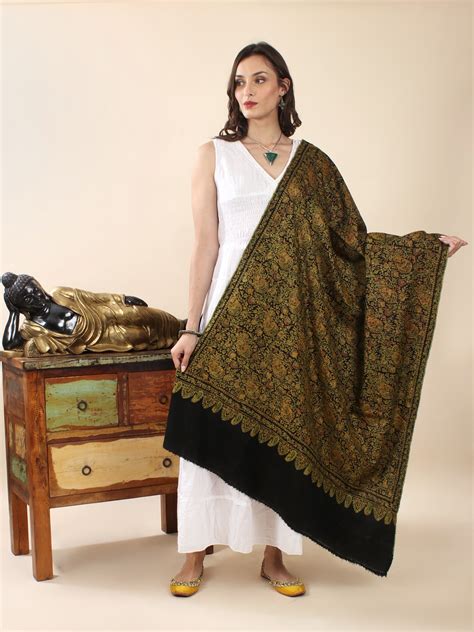 Moonless Night Pure Pashmina Jamawar Shawl With Sozni Hand Embroidery