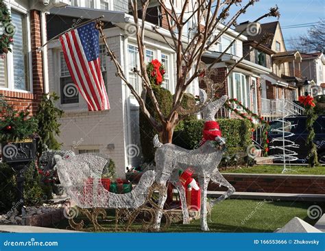 Christmas House Decoration Display In The Suburban Brooklyn