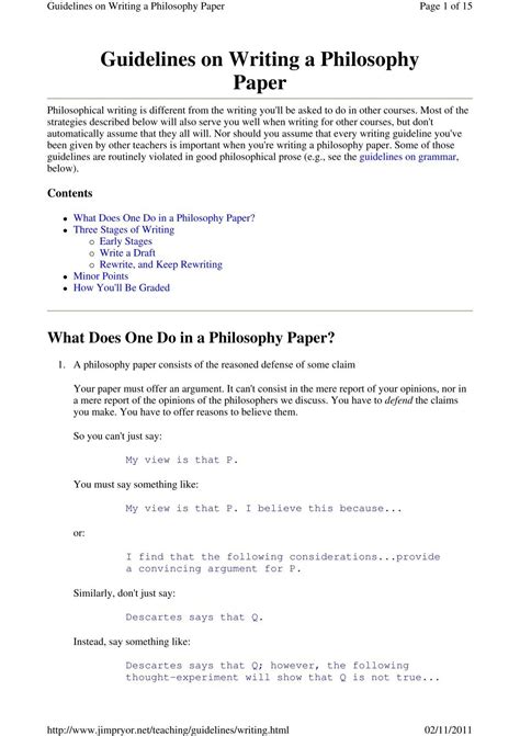 Guidelines On Writing A Philosophy Paper School Of Philosophy