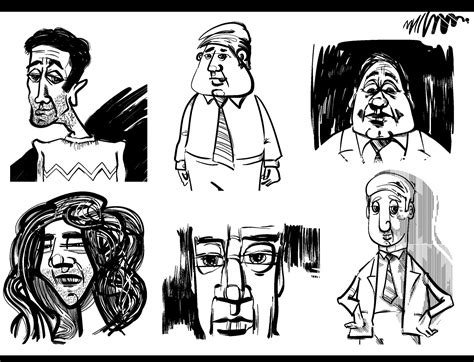 black and white people portraits cartoon illustrations set 34845404 ...