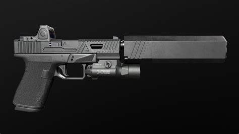 3D Model SilencerCo Osprey 45K Handgun Suppressor VR AR Low Poly