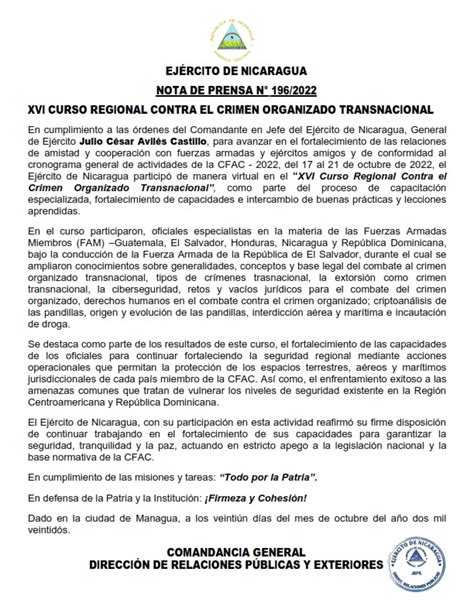 Ej Rcito De Nicaragua On Twitter Notadeprensa En Cumplimiento A