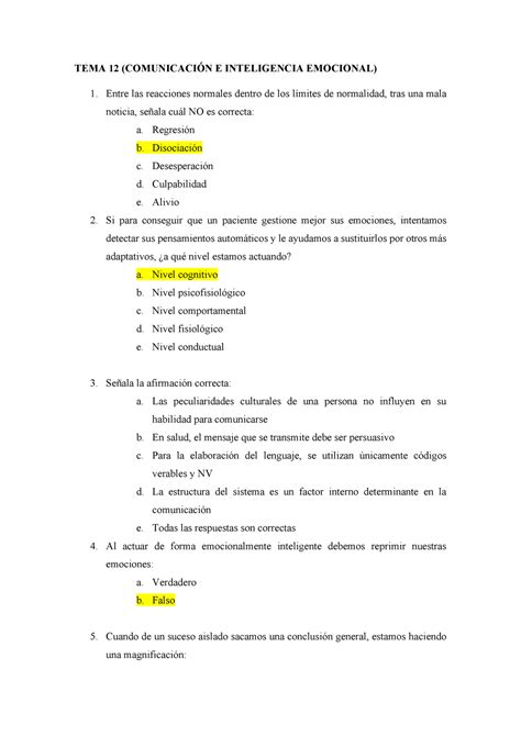 Examen salud mental TEMA 12 COMUNICACIÓN E INTELIGENCIA EMOCIONAL