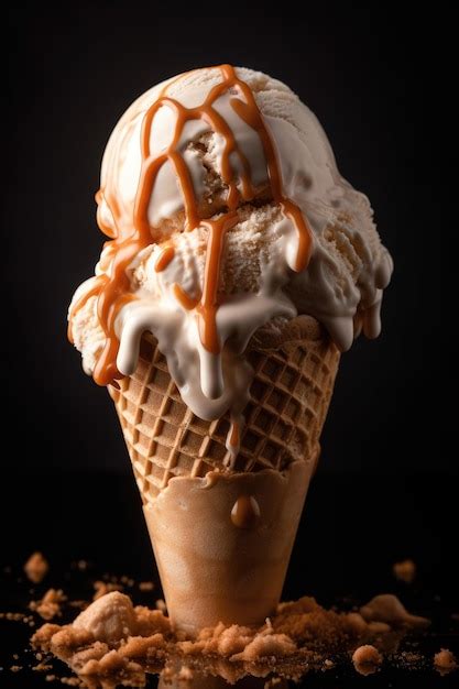 Una Bola De Helado De Caramelo Salado Con Salsa De Caramelo Encima