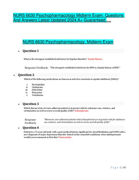 Nurs 6630 Psychopharmacology Midterm Exam Questions And Answers Latest