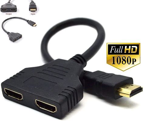 1080P HDMI Male to Dual HDMI Female 1 to 2 Way Splitter Cable Adapter ...