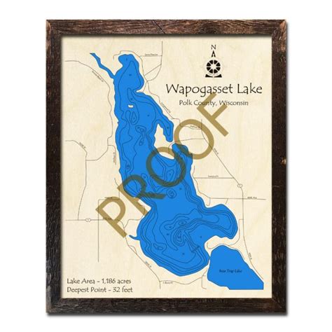 Wapogasset Lake Wi Wood Map D Nautical Wood Charts