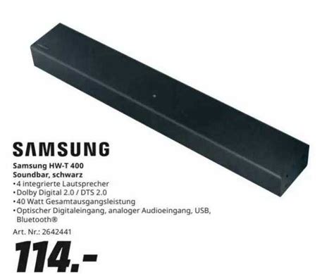 Samsung Hw T 400 Soundbar Schwarz Angebot Bei MediaMarkt 1Prospekte De