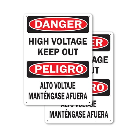 2 Pack High Voltage Keep Out Bilingual OSHA Danger Sign 18 Inch X