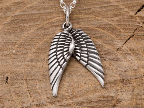 Sterling Silver Embraced Angel Wings Pendant Necklace Angel Wing