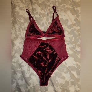 Yandy Intimates Sleepwear Yandy Crushed Velvet Wine Lingerie Set