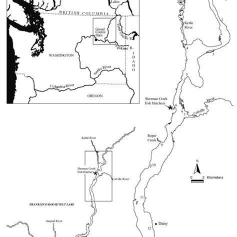 Map Showing Lake Roosevelt Washington On The Columbia River The