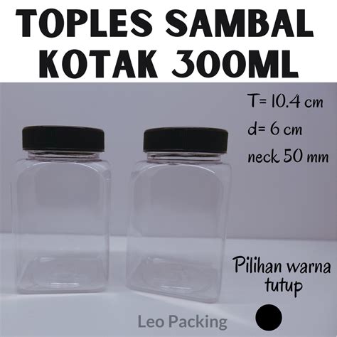 Jual Toples Sambal Toples Jar Botol Bumbu KOTAK 300 Ml Hitam