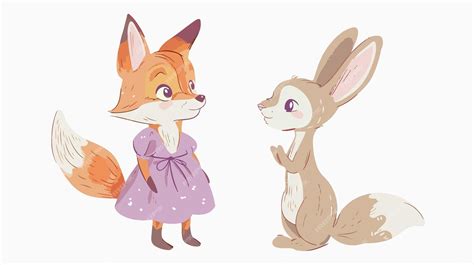 Premium Vector | A cartoon of a fox and a rabbit