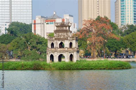 Turtle Tower (Thap Rua) in Hoan Kiem lake (Sword lake, Ho Guom) in ...