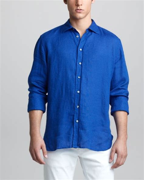 Giorgio Armani Longsleeve Linen Shirt In Blue For Men Cobalt Lyst