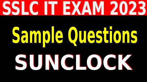 Sslc It Exam Sunclock Sample Questions Youtube