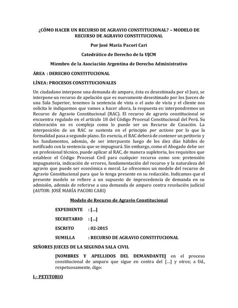 Cómo Hacer Un Recurso De Agravio Constitucional Modelo De Recurso De