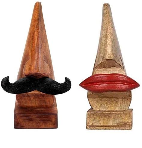 Handmade Wooden Nose Shaped Spectacle Specs Eyeglass Holder Stand With Moustache Wooden Goggle