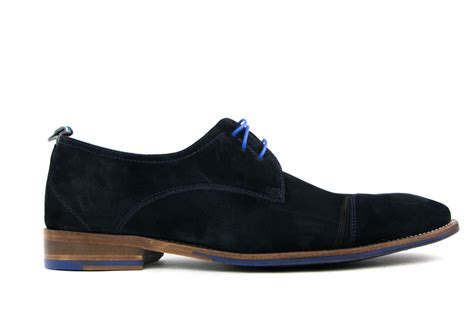 Floris Van Bommel Veter Dark Blue Suede Steenbergen Schoenen