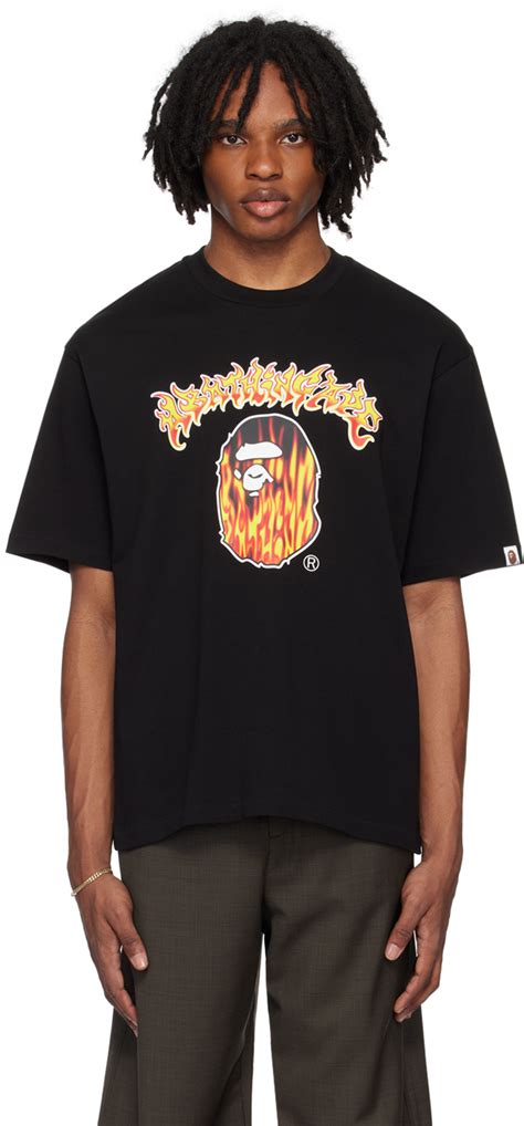 Bape Black Mad Flame Ape Head T Shirt Ssense