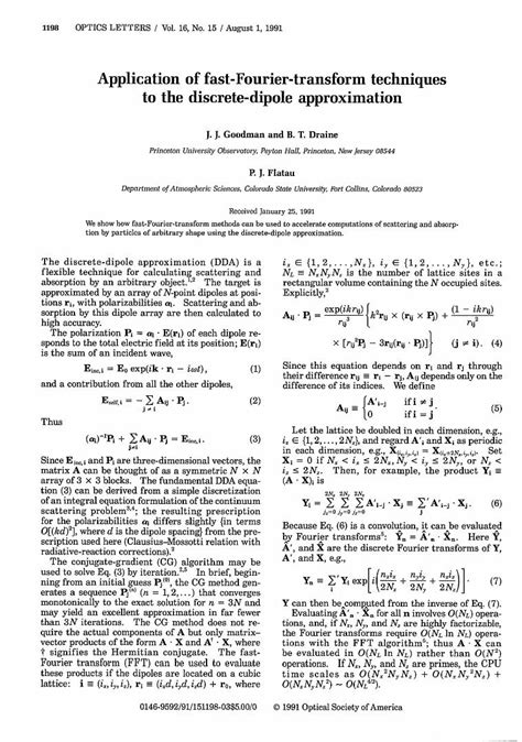 Pdf Application Of Fast Fourier Transform Techniques To The Discrete